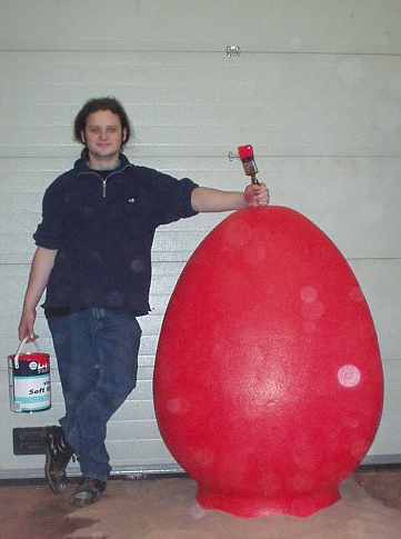 giant egg - made from EPS and painted red.
