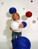 glittered polystyrene spheres, baubles and other christmas decorations.