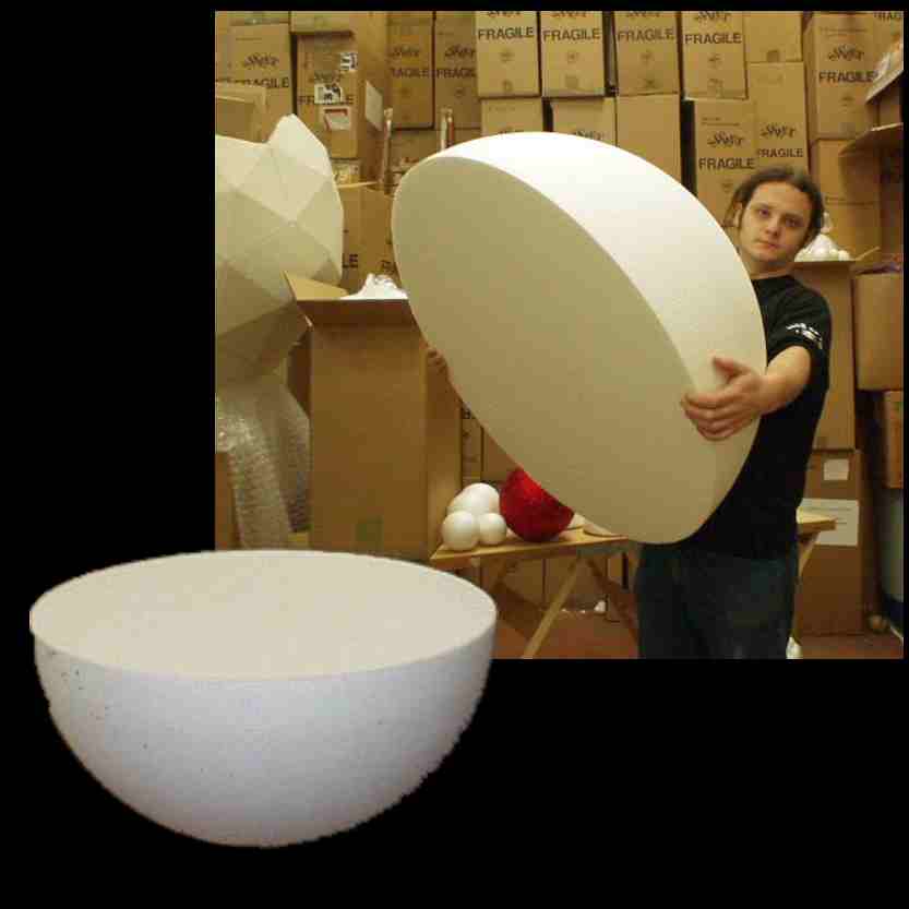 90 cm polystyrene balls and hemispheres