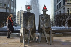 Canary Wharf Red Nose Day 2015 - Lynn Chadwick Couple on Seat