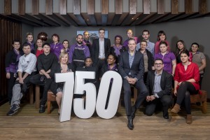 The opening of the 750th Premier Inn in Chiswick, London. Simon Ewins, Chief Operating Officer, and various staff from the Premier Inn celebrate with ribbon cutting, cake cutting and general posing for the camera. 15th February 2017 Photography by Fergus