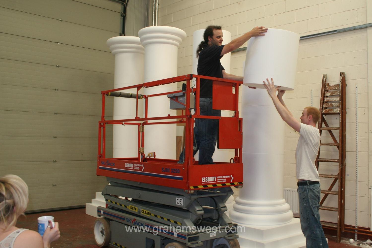plain white polystyrene pillars