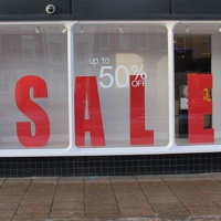 polystyrene sale letters, 1165 mm high, painted red.