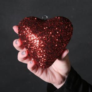 3D Polystyrene  Heart - 110mm high - Glittered-  Pack of 1