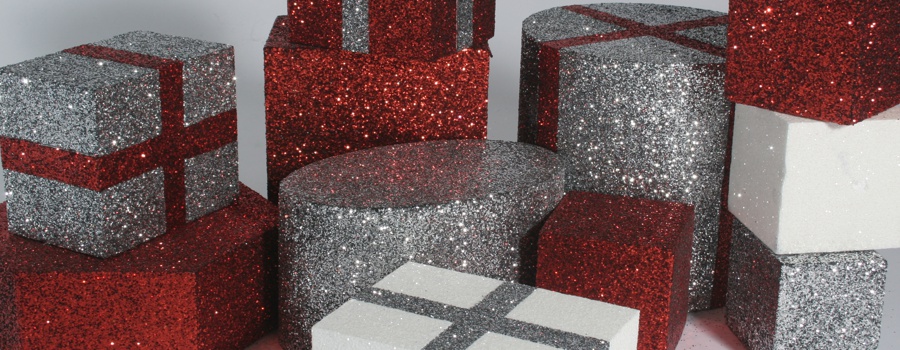 polystyrene glitter presents for shop display