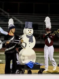 Snowman prop with the Johnson City Marching Wildcats Band