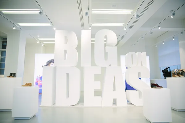 Large white polystyrene BIG IDEAS letters in a retail display