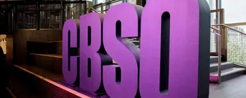 Large purple CBSO letters for City of Birmingham Symphony Orchestra