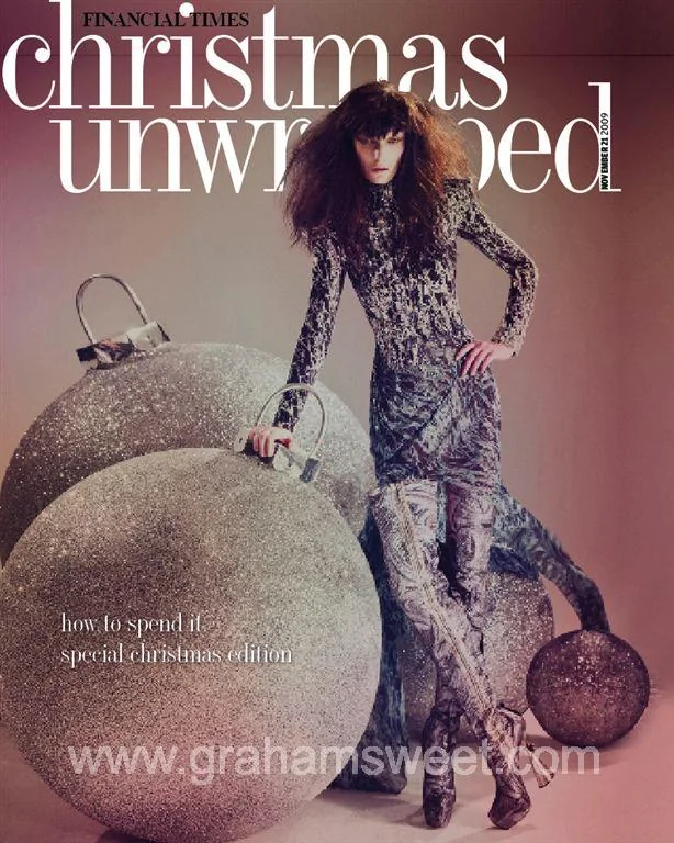 Financial Times How To Spend It Christmas cover featuring giant glitter baubles