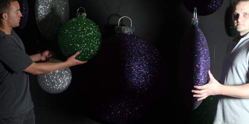 Squashed baubles for christmas display
