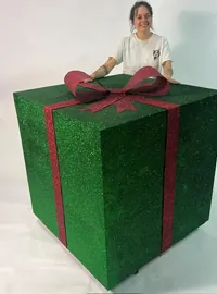 Large green and red glitter Christmas present prop