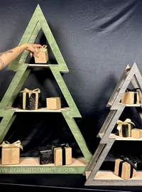 Wooden Christmas tree shelves for small retail products