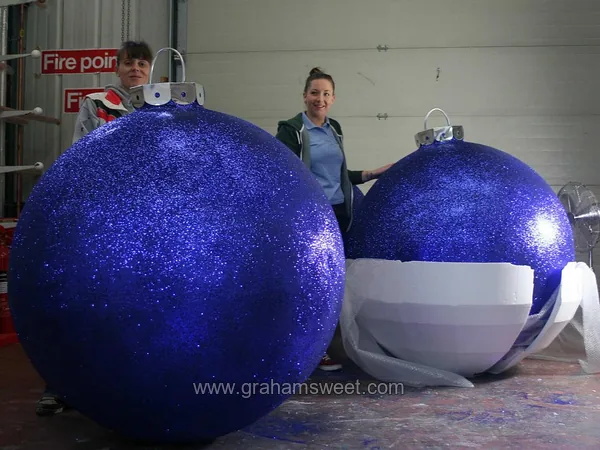 Large lightweight Christmas baubles during manufacture