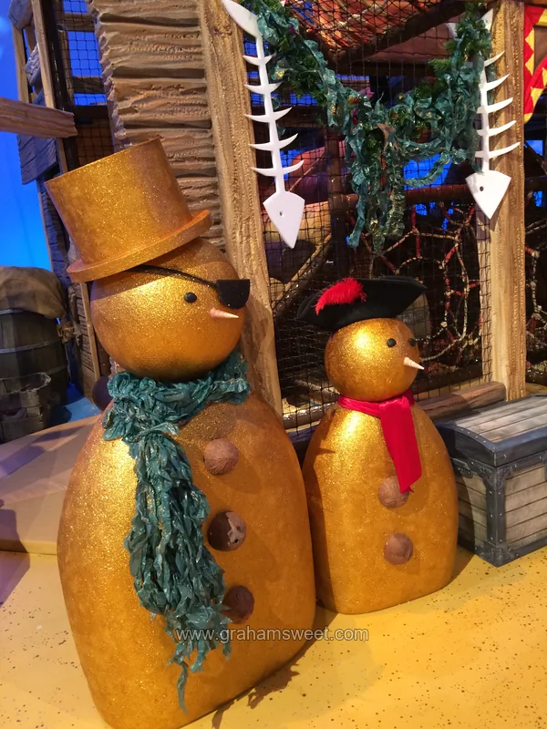 Gold glitter snowmen made for BBC Swashbuckle