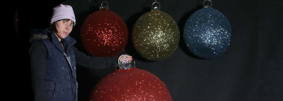 Giant polystyrene christmas baubles, for shop displays.