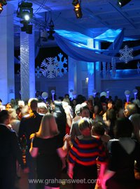 Polystyrene snowflakes on display at a Christmas event