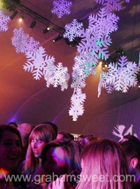 Polystyrene snowflakes on display at Norman Foster Architects’ Christmas party