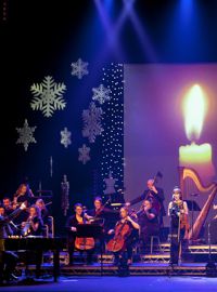 Polystyrene snowflakes on display for a Christmas TV special