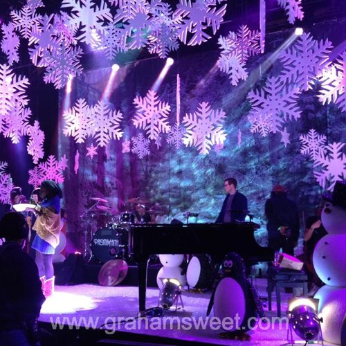 selection of polystyrene snowflakes, on display at top of the pops christmas special.