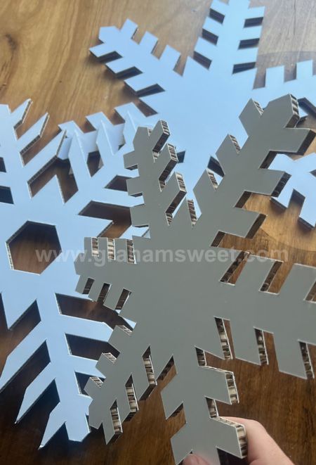 christmas snowflakes from reboard, cardboard, wood and foamex.