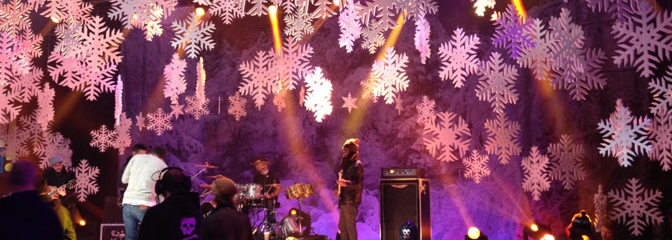 selections of polystyrene snowflakes on the set of top of the pops.