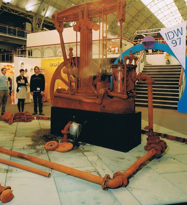 Rustie beam engine sculpture produced from EPS with a realistic rusty finish for exhibition display