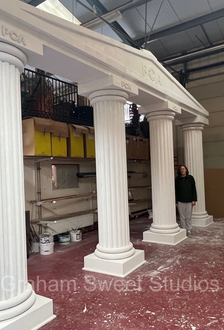 Large classical pillar props manufactured for exhibition stands