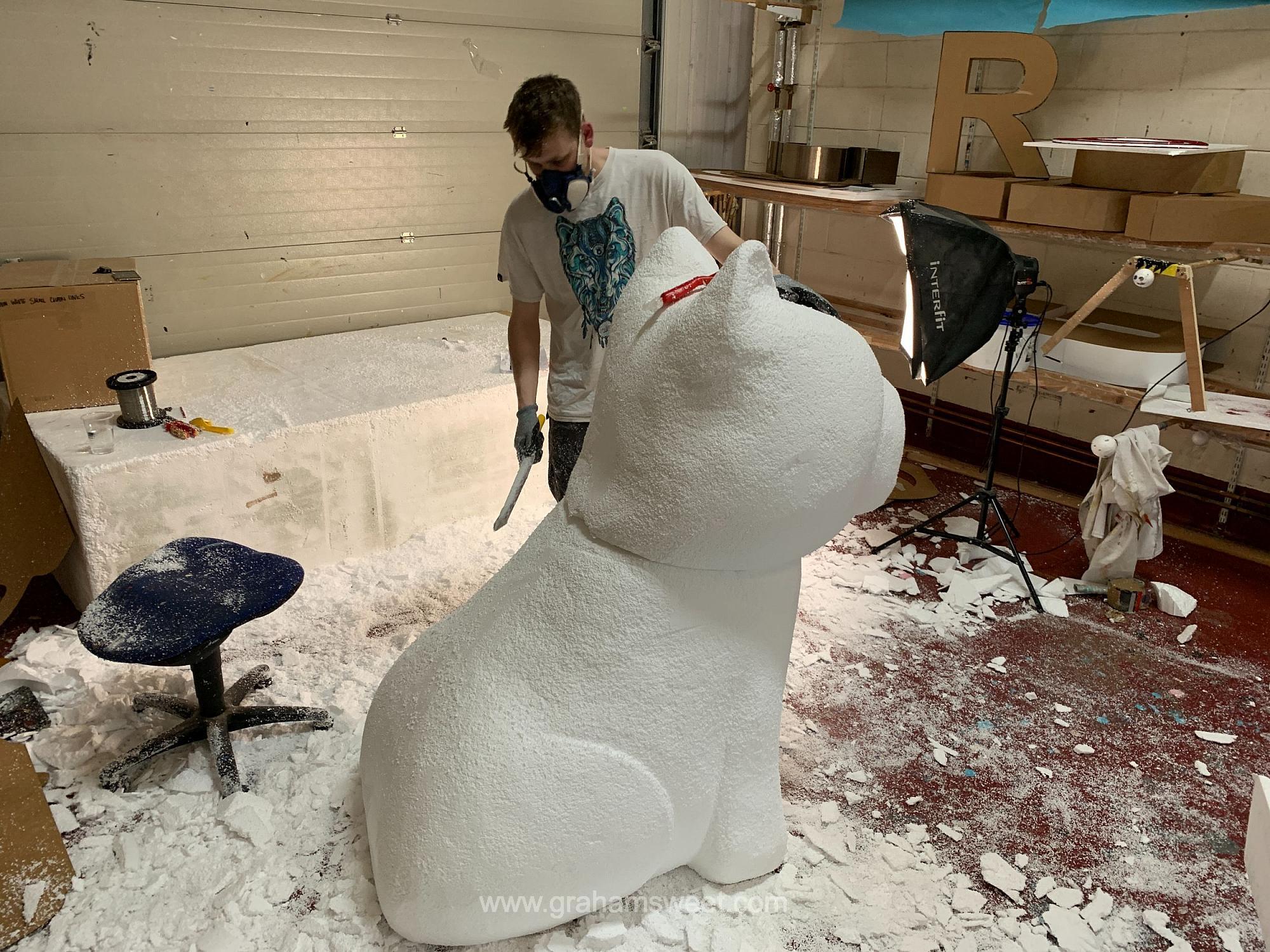 scuplpture of a 1500 mm tall polystyrene dog