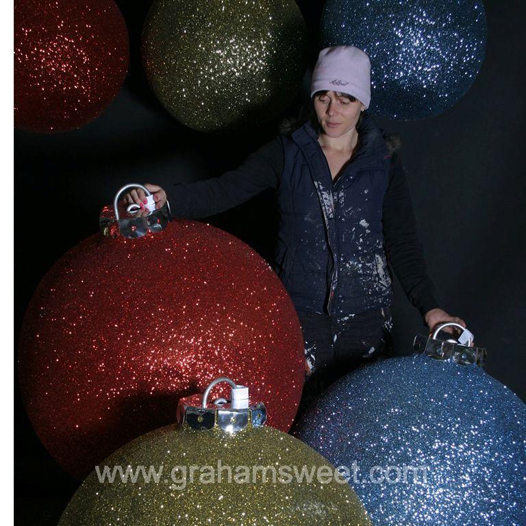 800 and 600mm glittered baubles - produced from expanded polystyrene