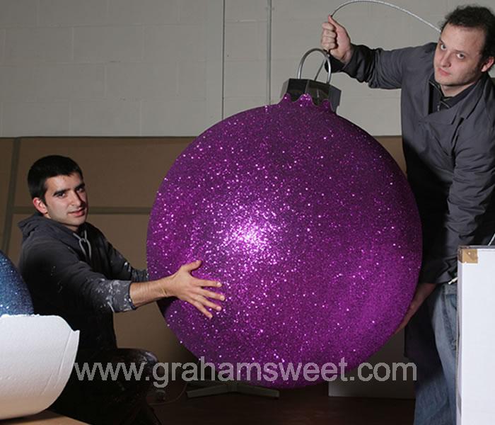 900 mm polystyrene bauble - covered with fucia glitter