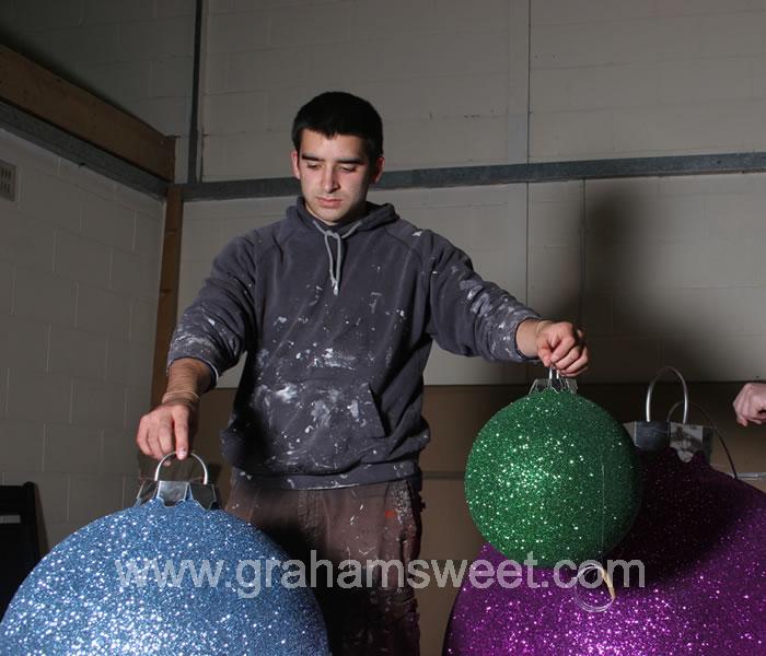 Glittered polystyrene baubles