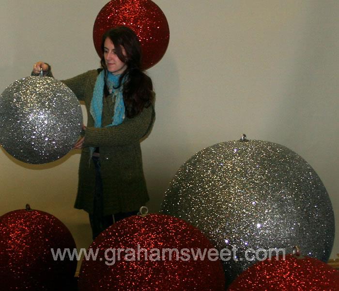 Red and silver glitter balls