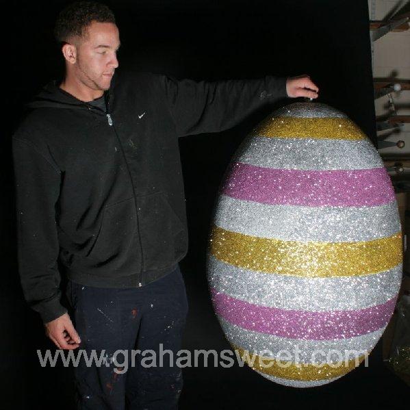 1000mm high stripey glittered polystyrene egg