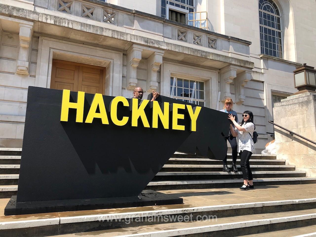 large polystyrene sign hello again hackney 02