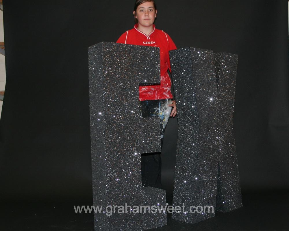 4 foot high polystyrene letters - covered with gunmetal glitter