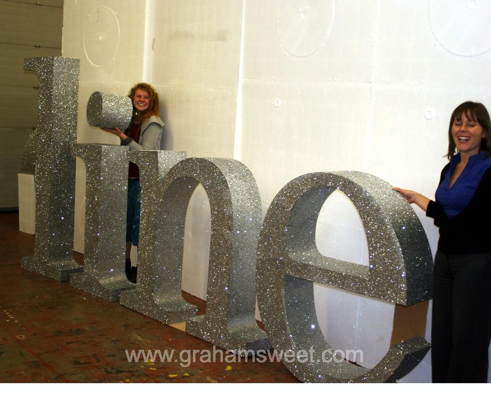 poly letters - line - covered in silver glitter