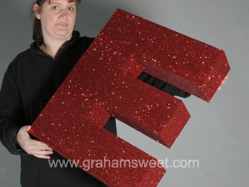 polystyrene sale letters - glittered red - 580 mm hgih - 150 mm thick - Arial bold