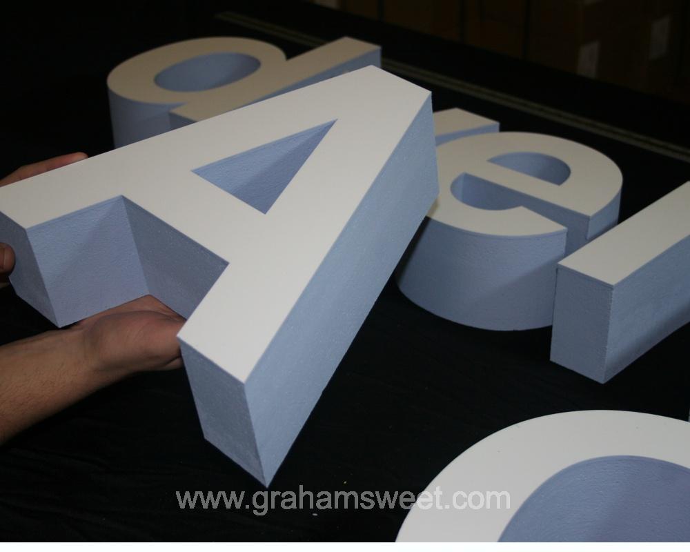 polystyrene letters - faced with white acrylic - sides painted blue