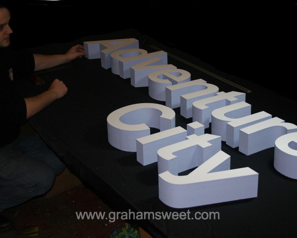 polystyrene letters - faced with white acrylic - sides painted blue