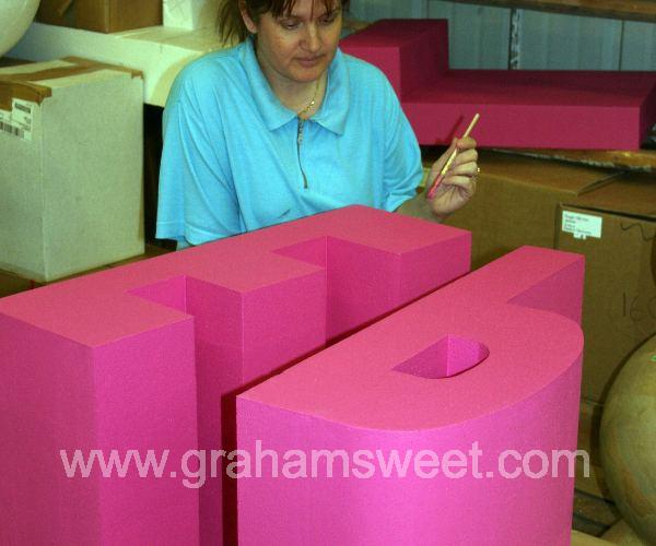 big pink polystyrene letters