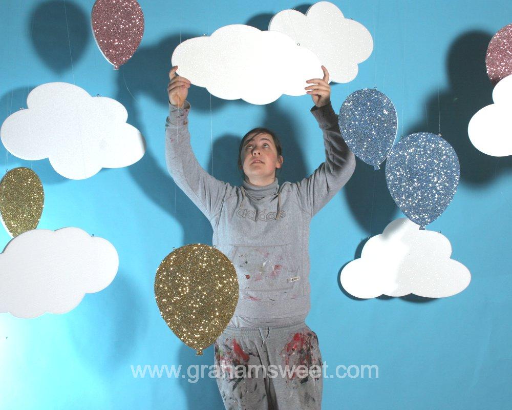 Polystyrene Clouds and 2d poly glittered balloons