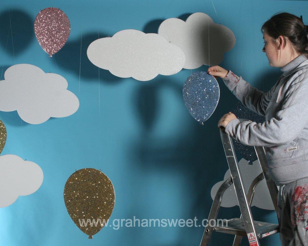 Polystyrene Clouds and 2d poly glittered balloons2