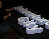 polystyrene letters - faced with white acrylic - sides painted blue