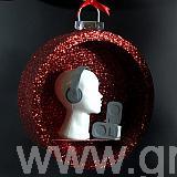 580 m diameter red glittered bauble shelf - with a red glitter back