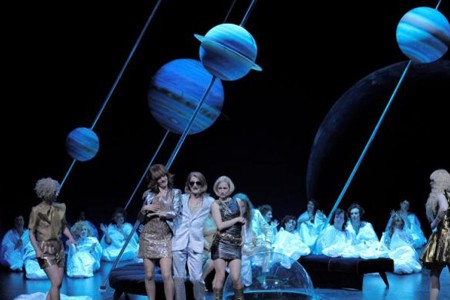 Polystyrene balls decorated as planets for theatre koblenz, germany.