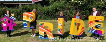 4 foot tall polystyrene 3d letters for Aviva Price.  Colourfull printed vinyl face