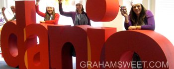 Large colourfull 3d polystyrene foam letters produced for danio