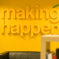 wall mounted polystyrene letters of an office installation