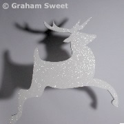 180mm long - pack of 10 2D Polystyrene Reindeer - Flying Pose - Glittered