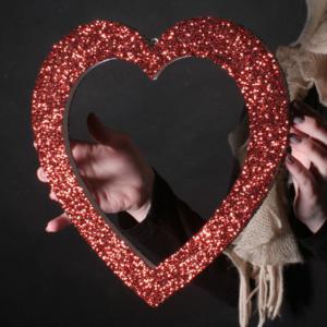 280mm high 2D Polystyrene Centre Cut Heart - Glittered - pack of 5